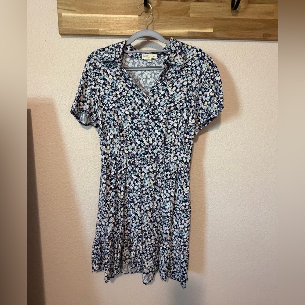 BeBop Navy Floral Button-Front Mini Dress